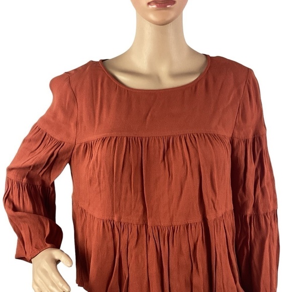Madewell Tiered Button Back Top Size M Burnished Rust - Picture 2 of 7